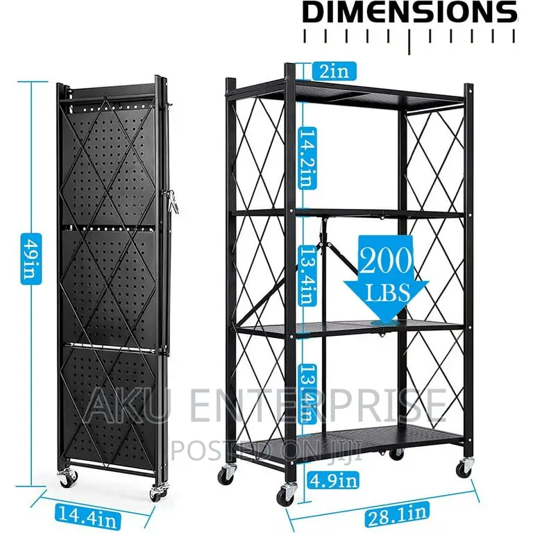 Heavy Duty Foldable Metal Rack Storage Shelving Unit Wheels