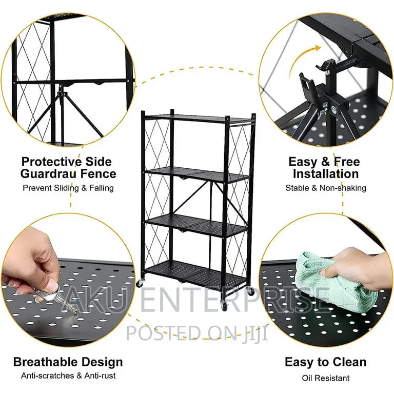 Heavy Duty Foldable Metal Rack Storage Shelving Unit Wheels