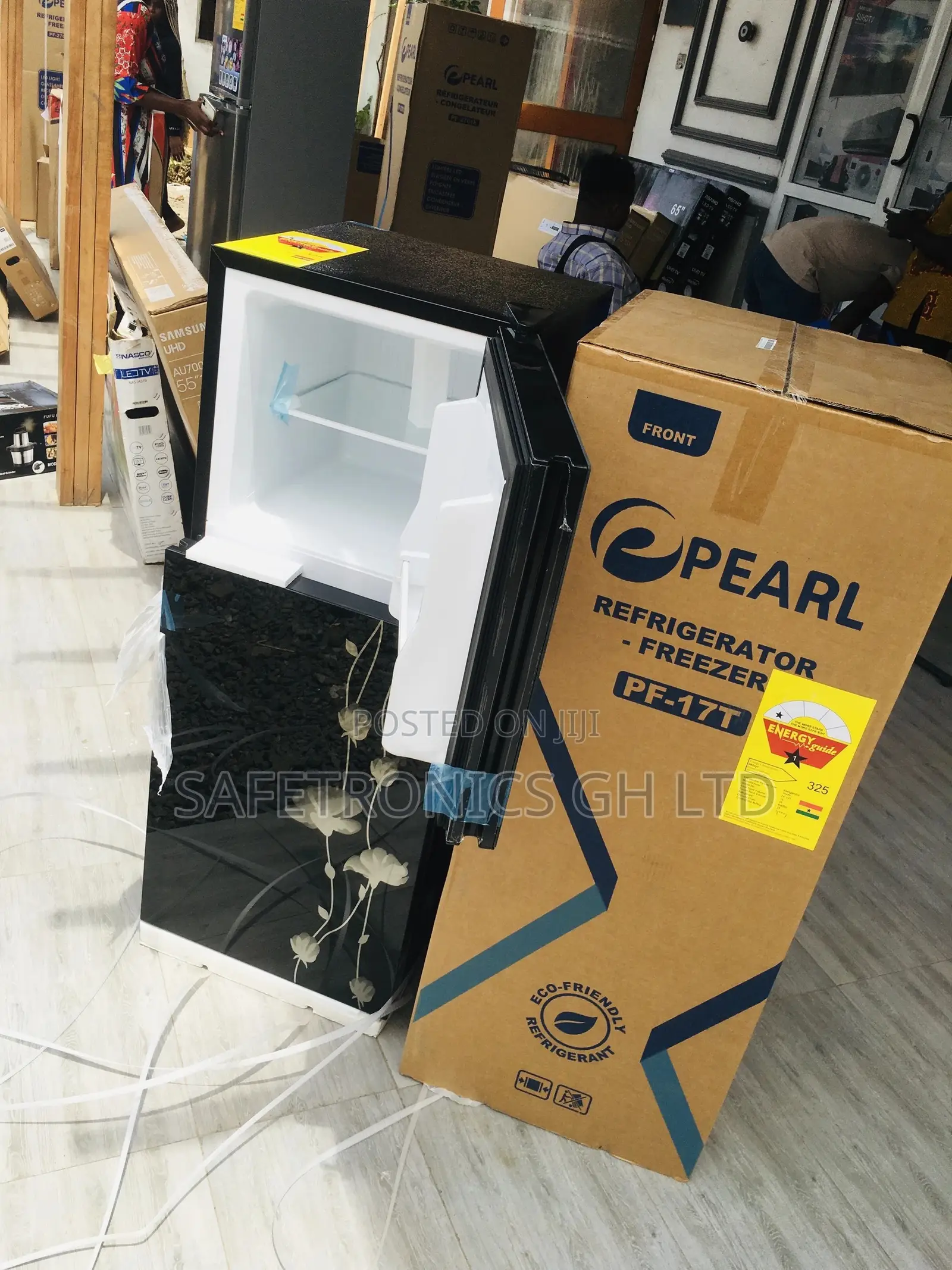  Doubledoor Topfreezer Black Glass Pearl PF-17T Fridge