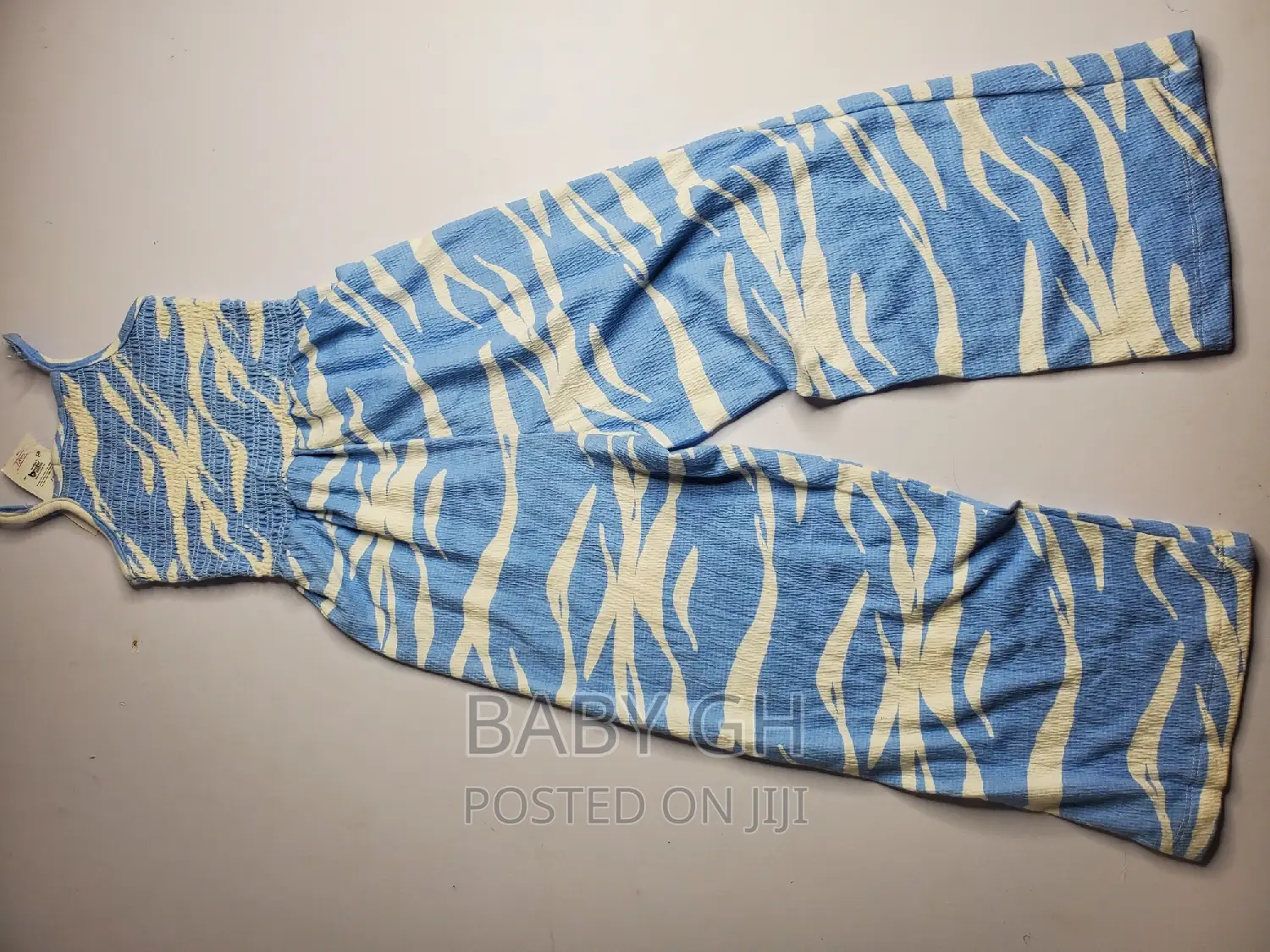 Blue and White Wavy Girls Jumpsuit
