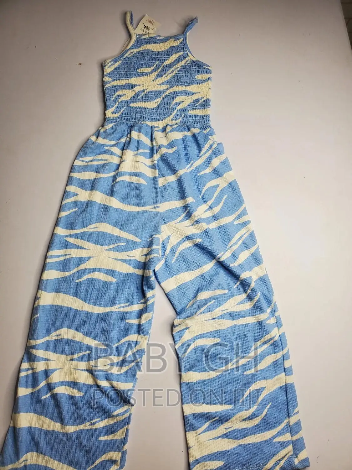 Blue and White Wavy Girls Jumpsuit