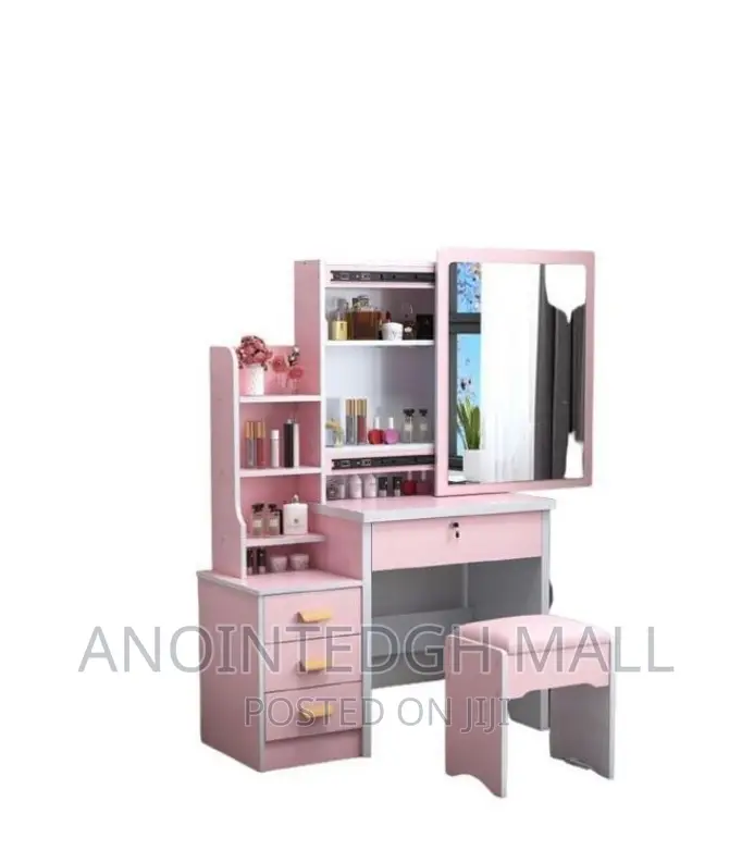 Sliding Dressing Mirror With Table and Stool - Pink