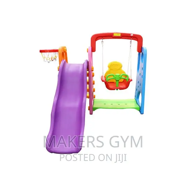 Playground Slide With Seasaw and Basketball Hoop