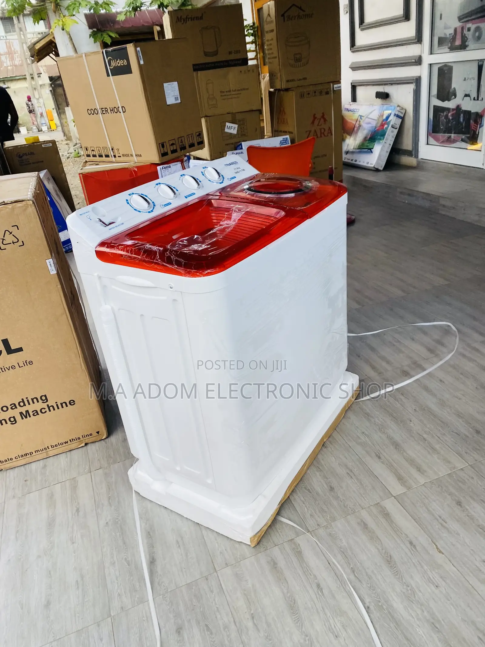 Fast Washing Nasco 11kg Electric Washing Machine(White/Red).