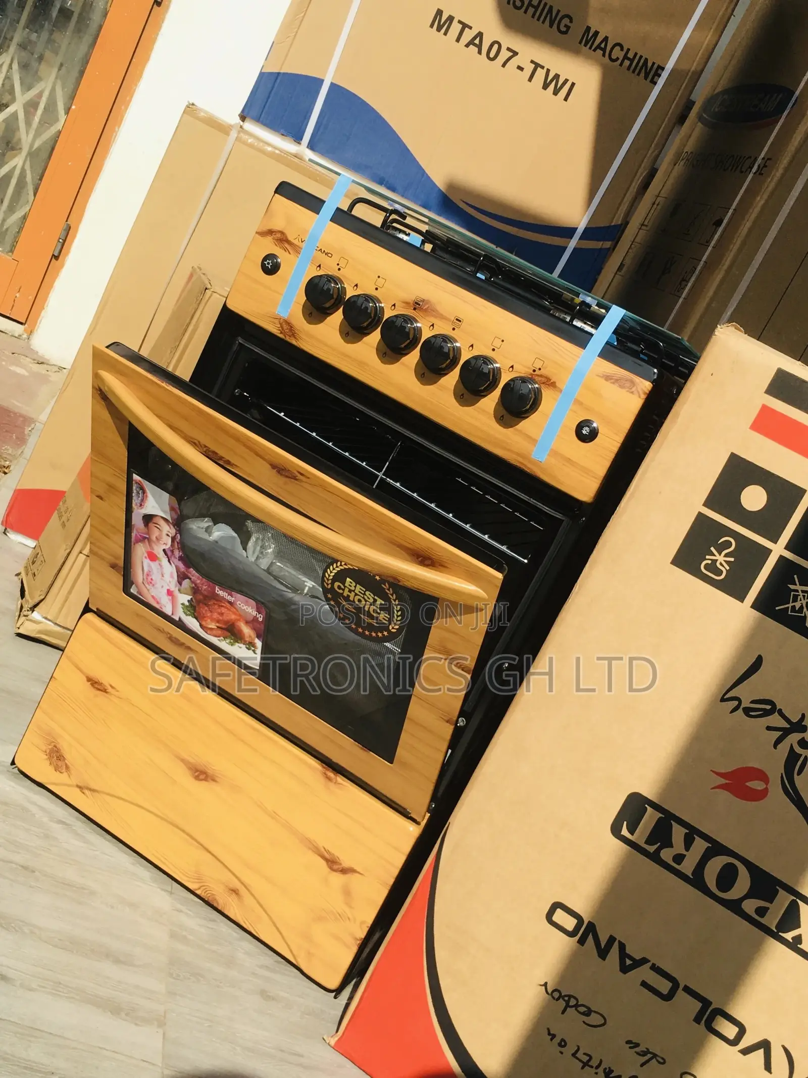 Wooden Light 4 Gas Cooker Oven With Grill Glass Lid