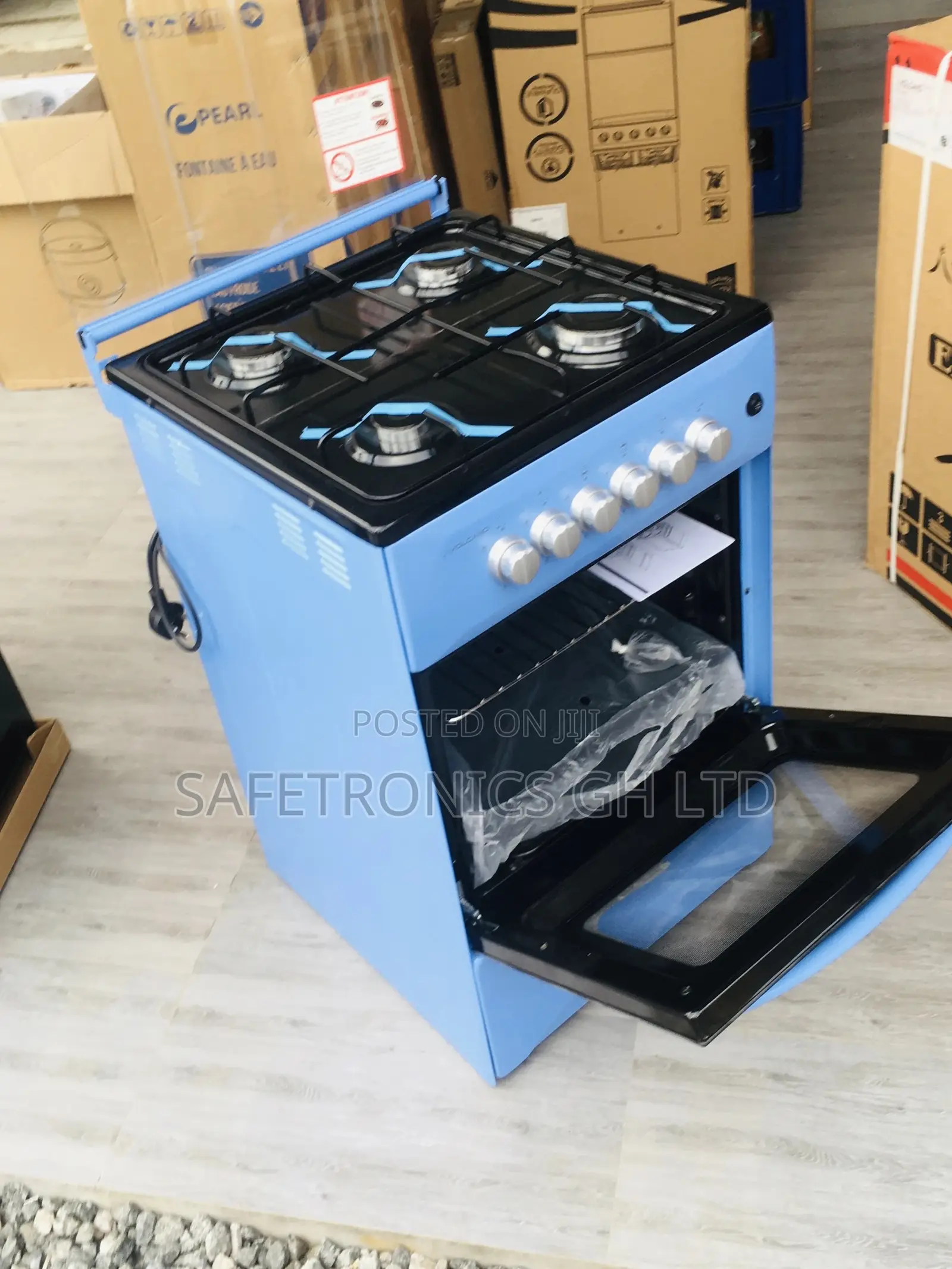 Oven With Grill Glass Lid 4 Gas Cooker Blue 