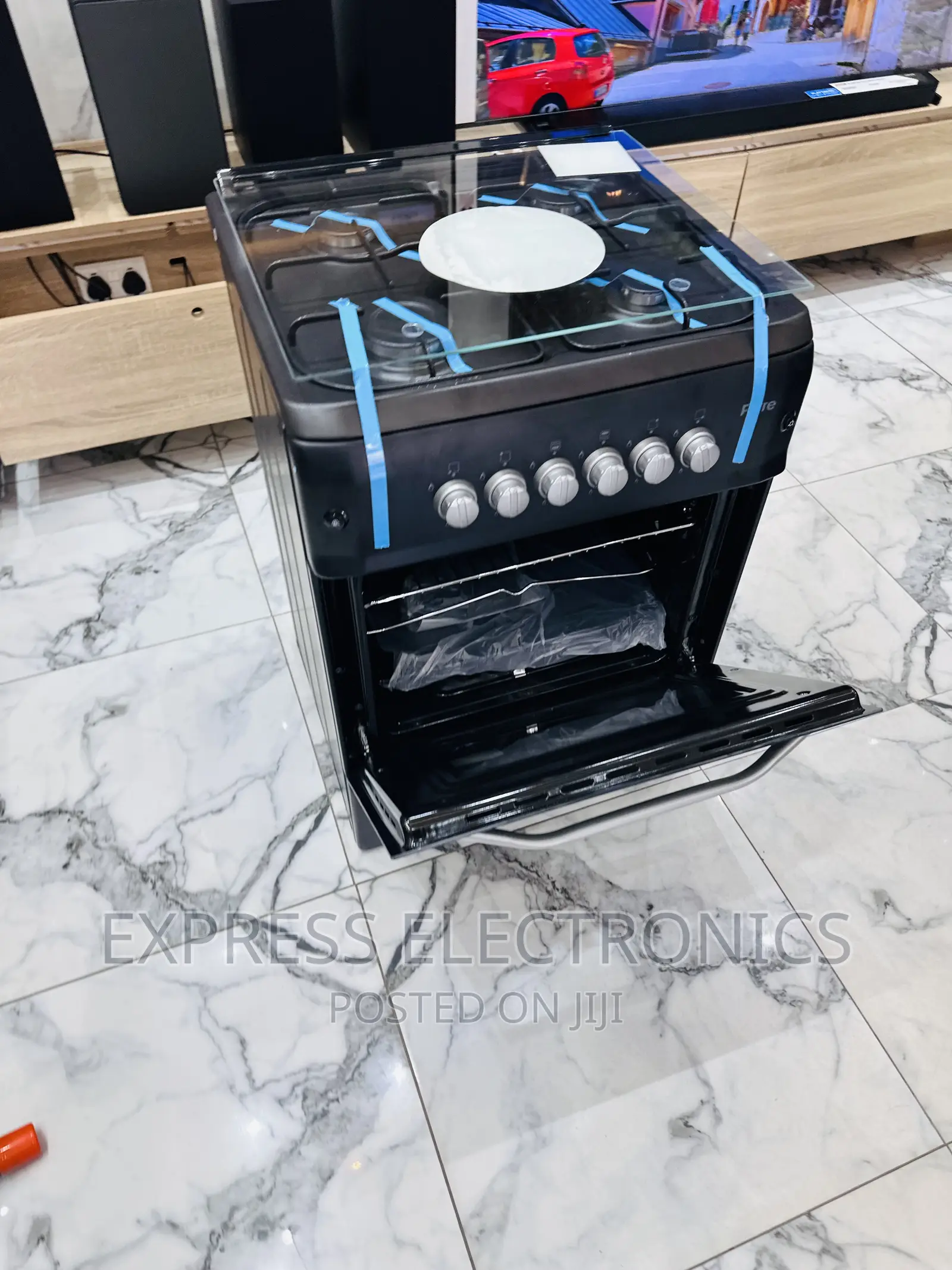60/60 Black Gas Cooker Oven Rotisserie 4burner Ferre.