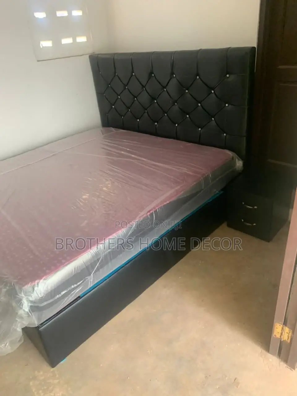 Queen Bed and Mattress With Side Drawer