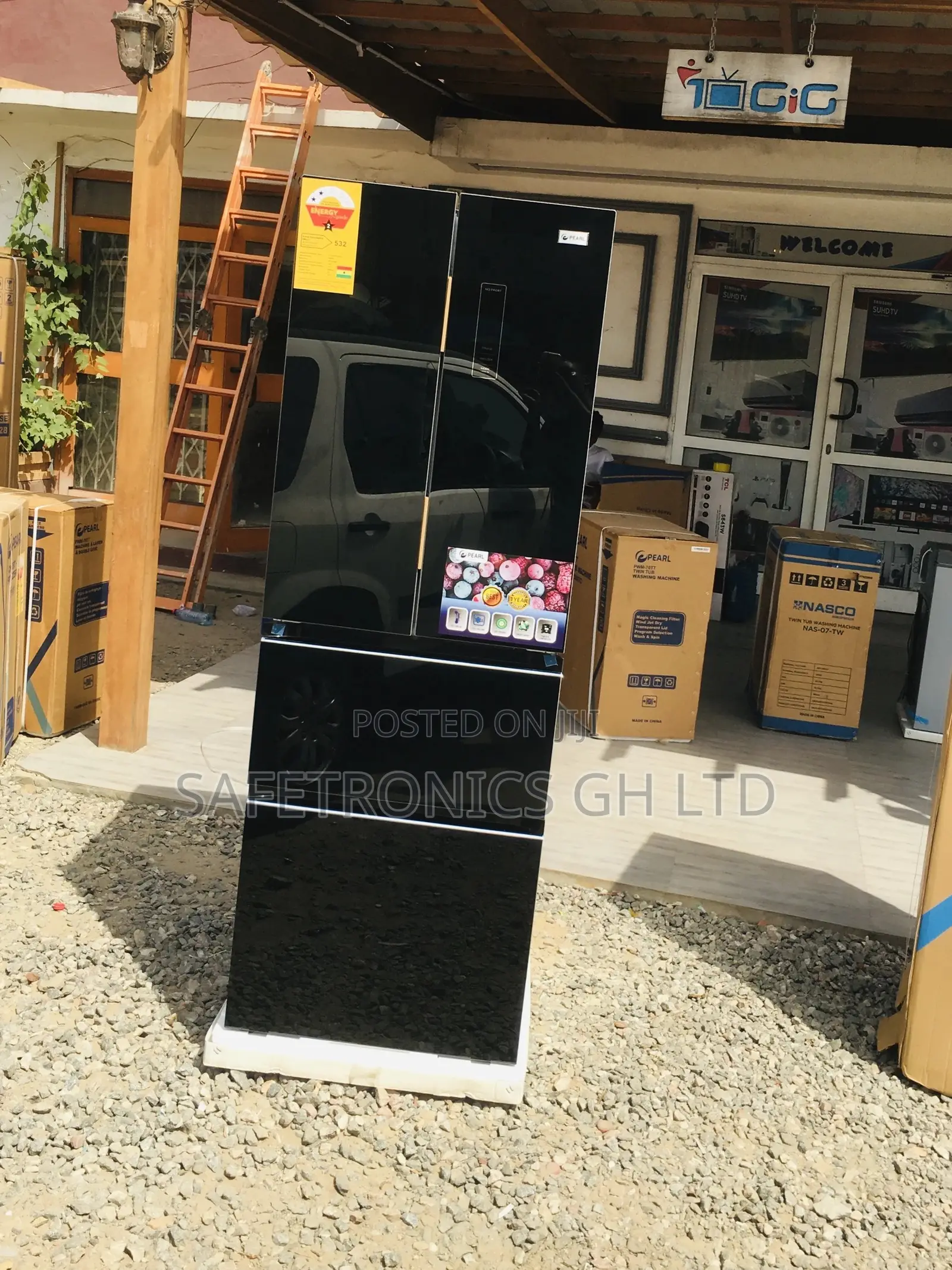 Pearl Glass PF-479BG Black 4 Doors Bottomfreezer Fridge