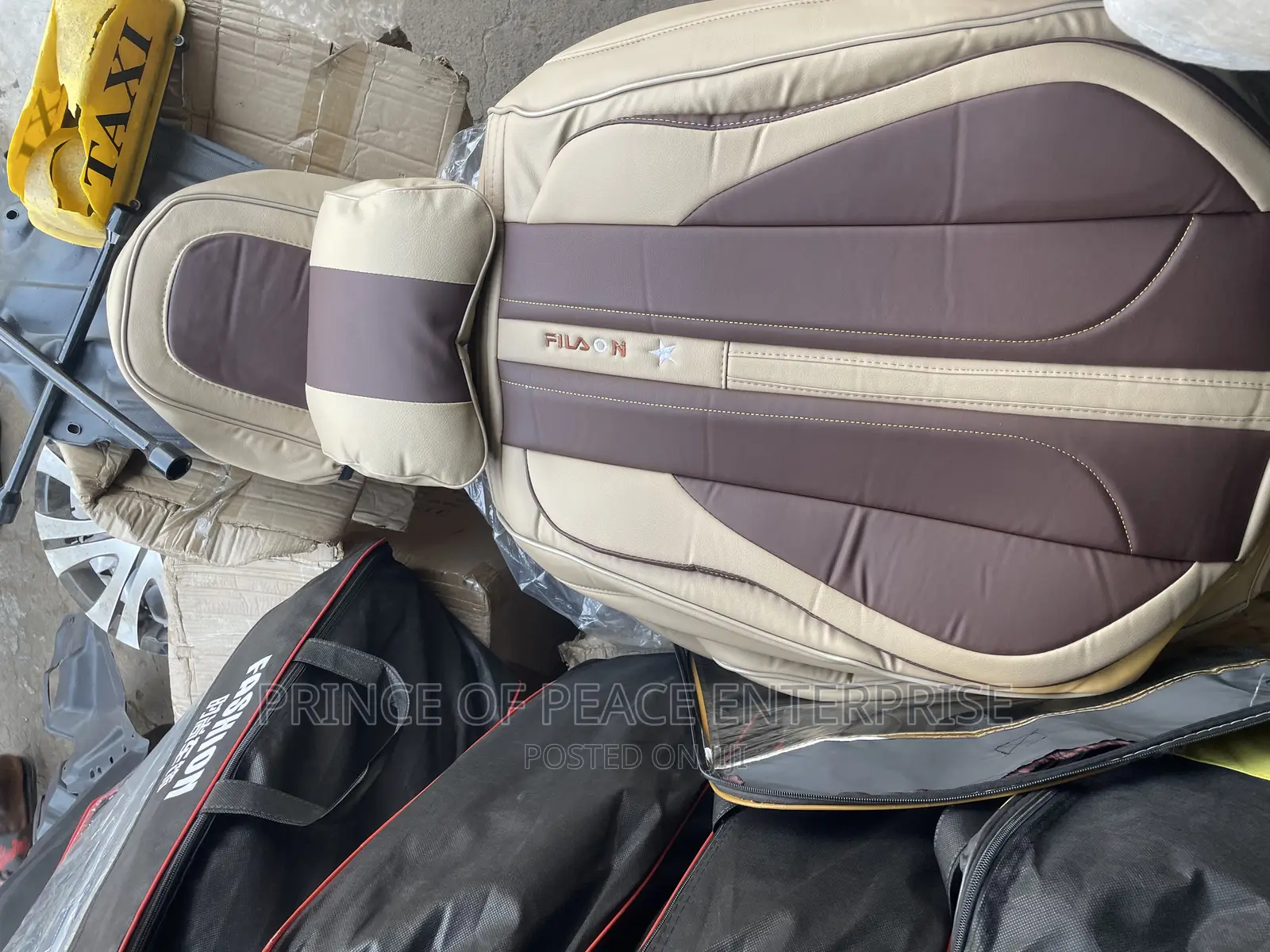 Leather Seat Cover Beige and Brown