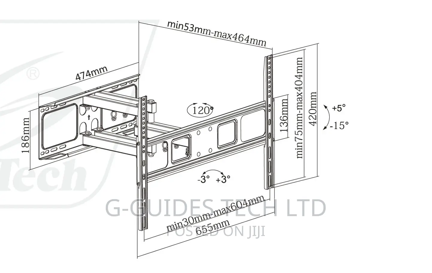 SH-646P Steel Full-Motion Tv Wall Mount 37" ~ 70" Screen