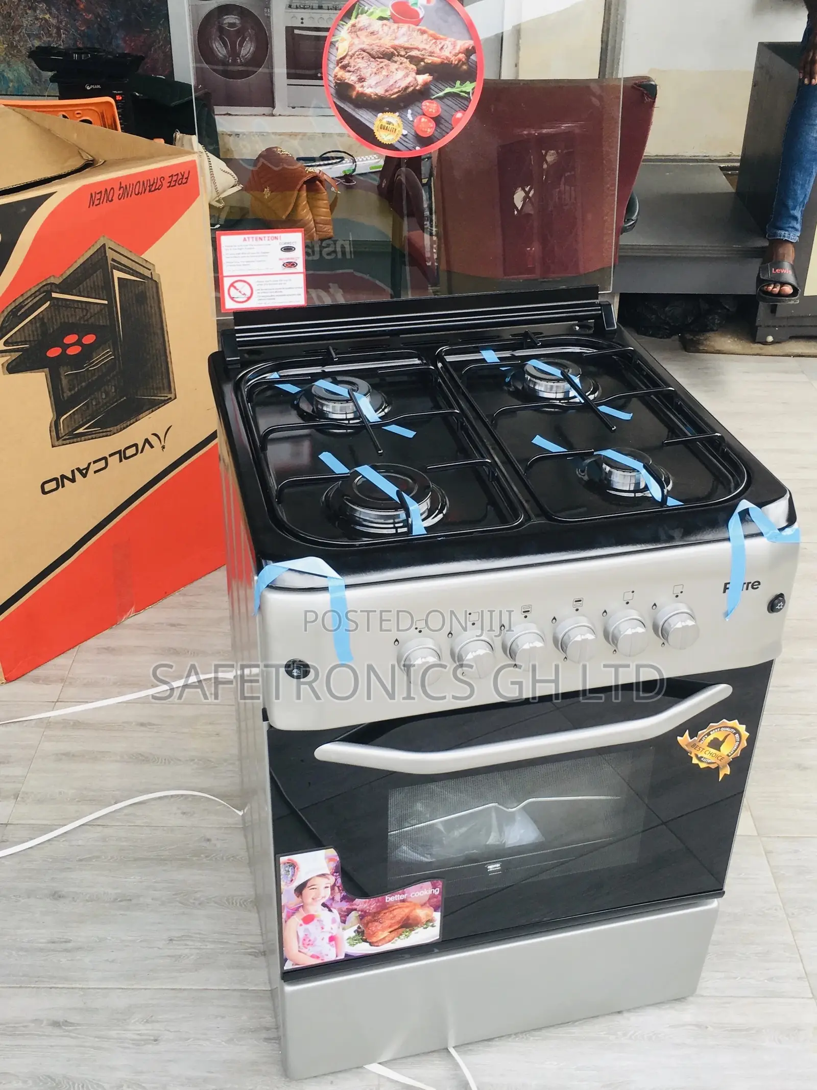 Ferre 60x90 Oven With Grill 4 Gas Cooker Glass Lid