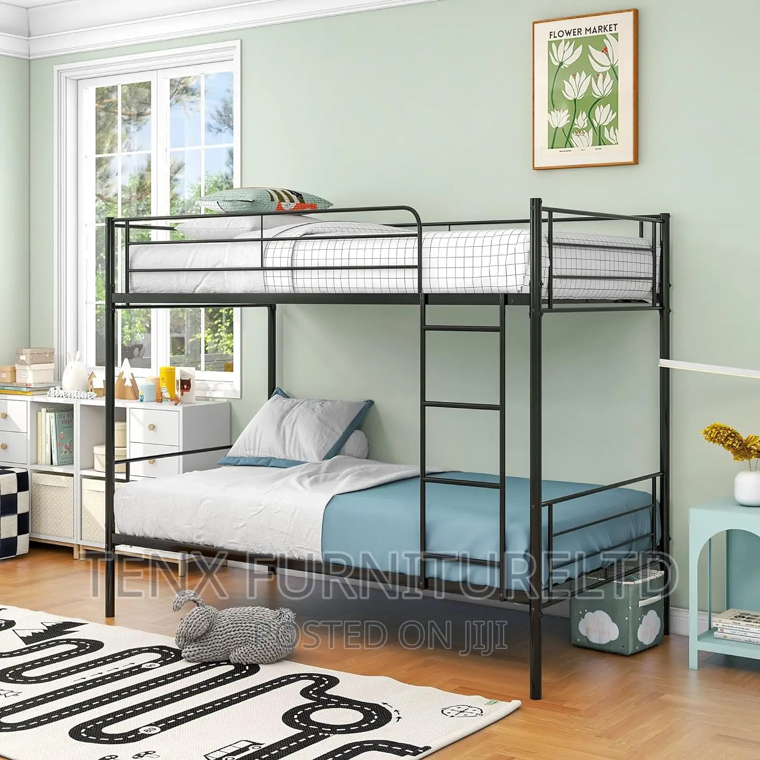 Bunk Bed Frame Single Over Single Black With Heavy Duty Stee
