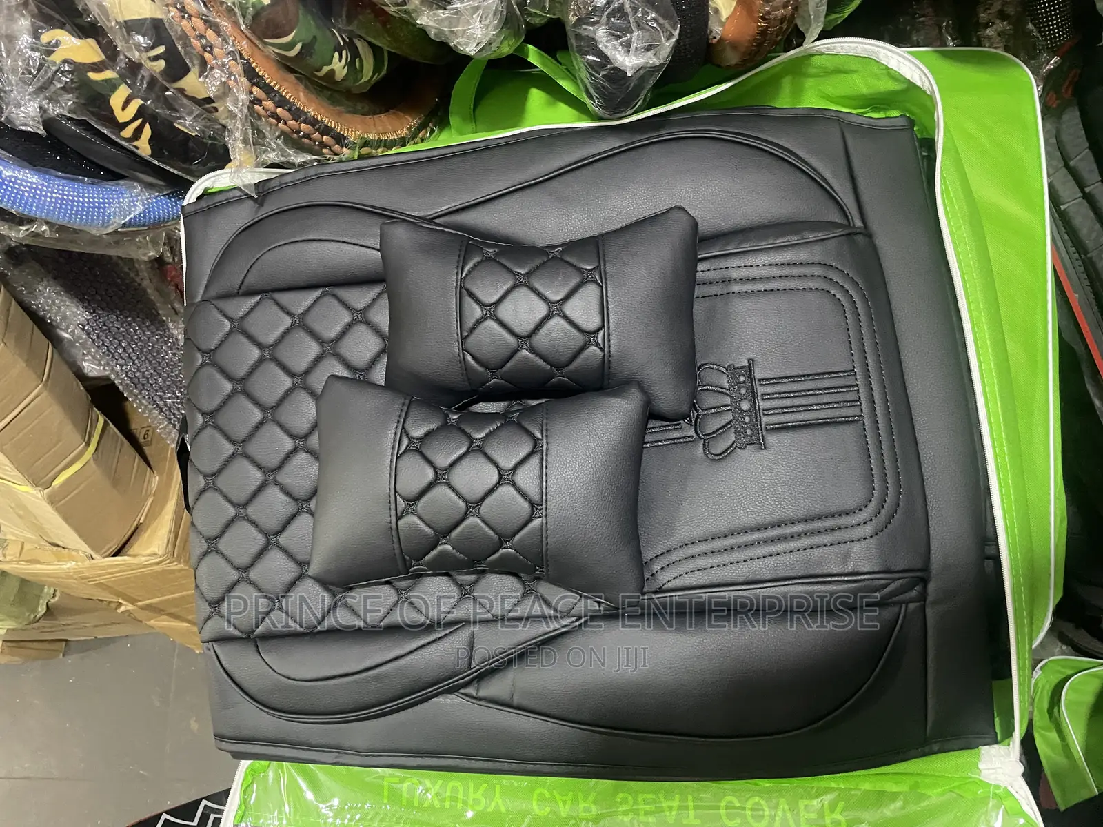 Two Front Seat Covers All Black With Neck Pillows