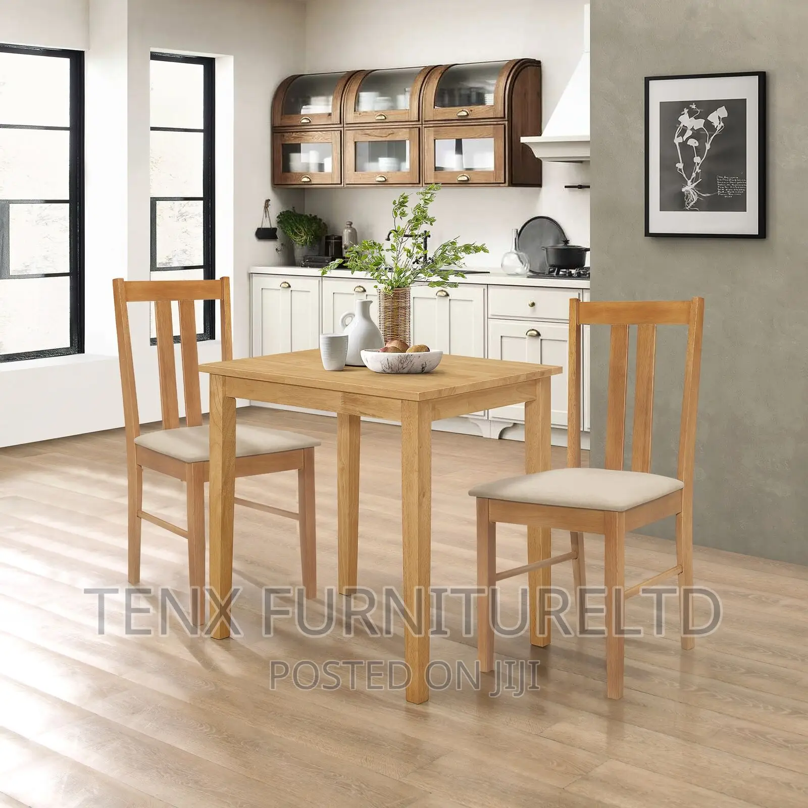Solid Wooden Dining Table and 2 Chairs Set in Light Oak