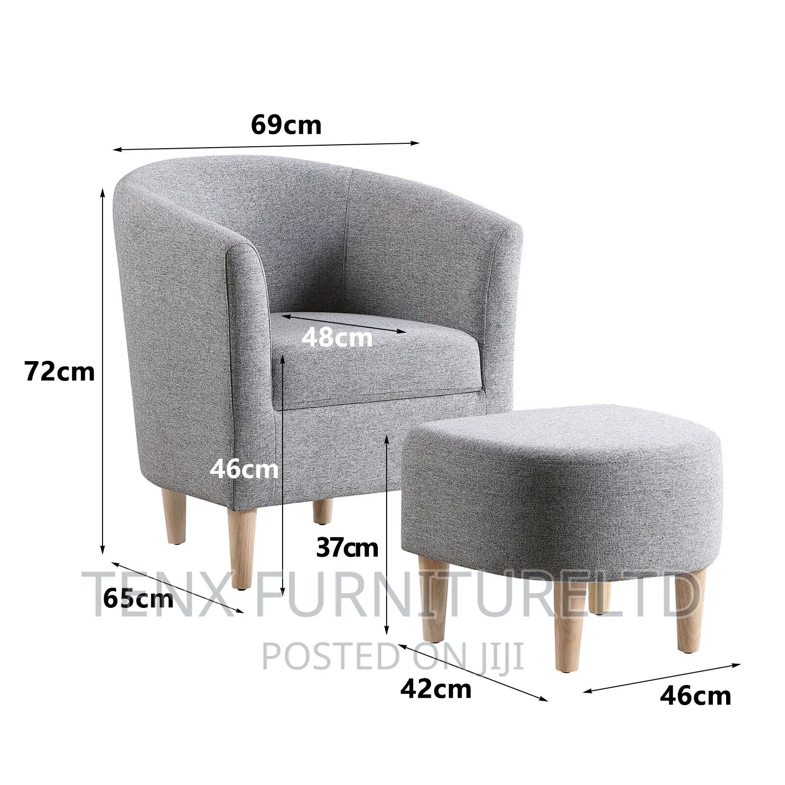 Padded Fabric Armchair Single Couch With Foot Stool