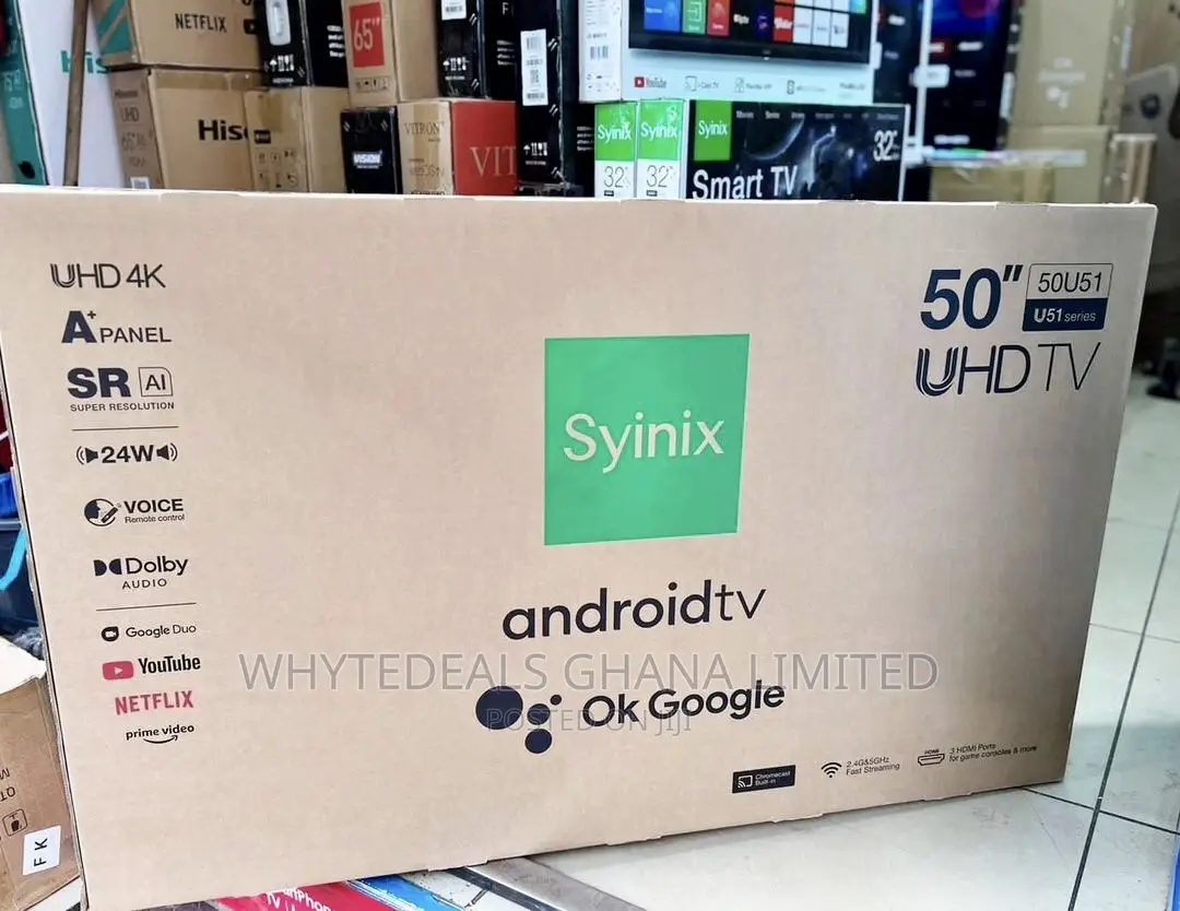 50” Frameless Syinix Uhd Smart Android Voice-Control TV