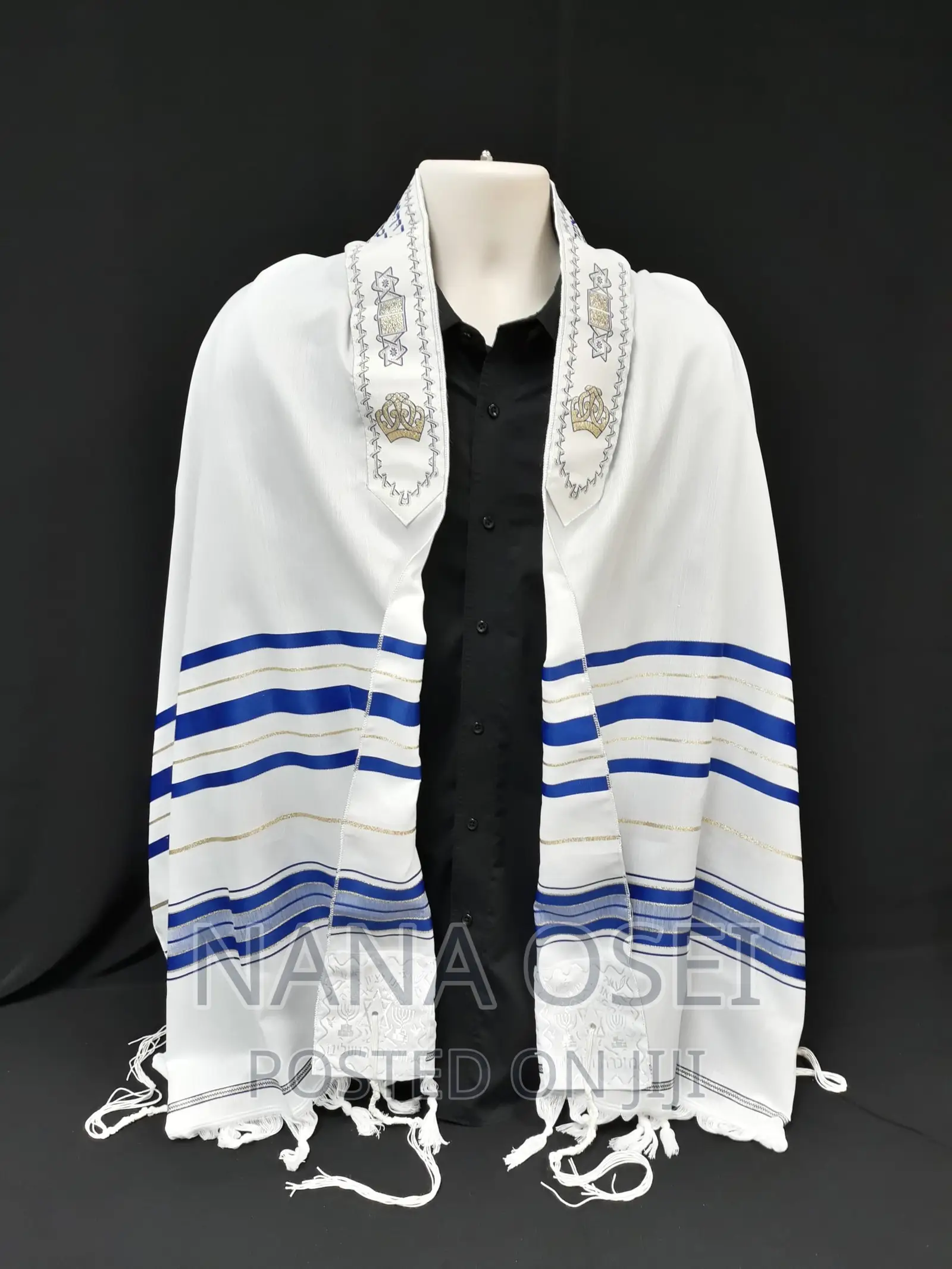 Blue Prayer Shawl With Golden Strip
