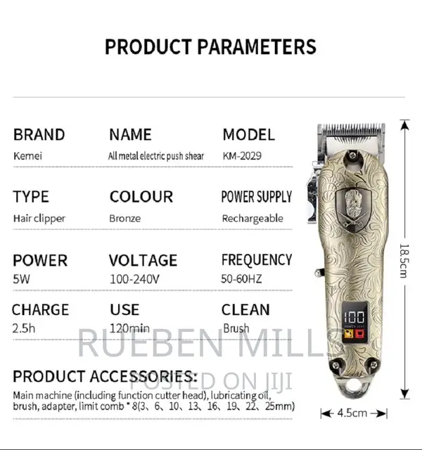 New Strong Power Kemei KM 2029 Chargeable Barbering Machine