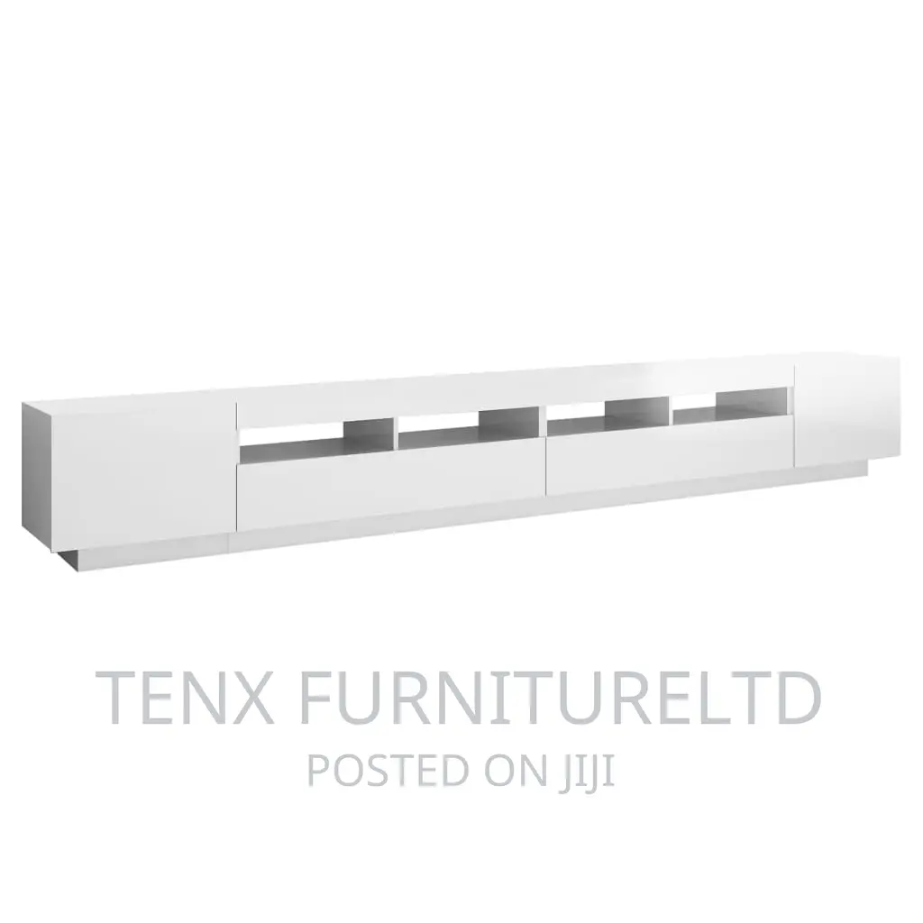 Tv Cabinet With Led Lights Tv Stand Unit (White)