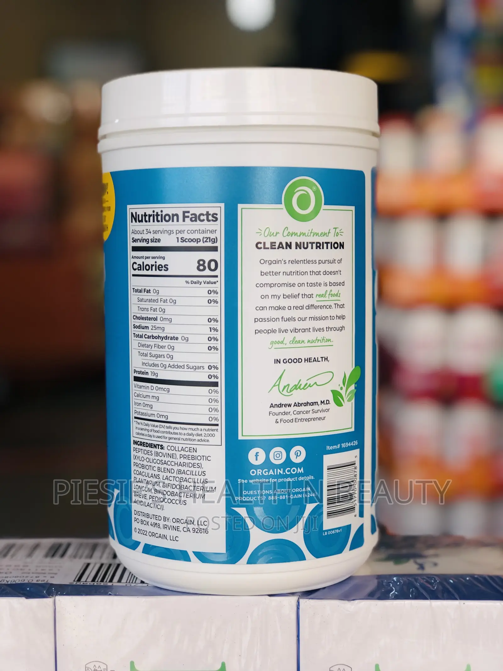 Orgain Collagen Peptides + Probiotics, Unflavored, 1.6 LBS