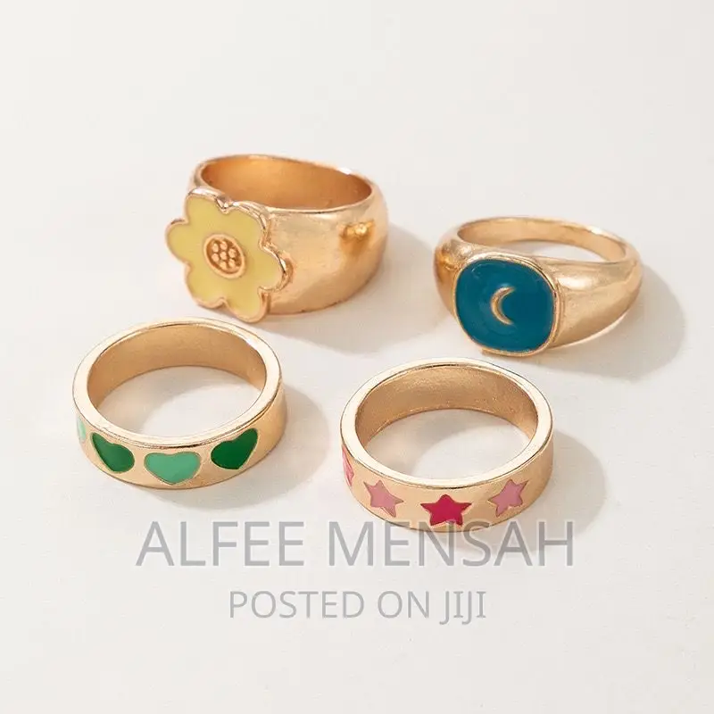 Colorful Tai Chi Bagua Dripping Oil Flowers Joint Ring Sets