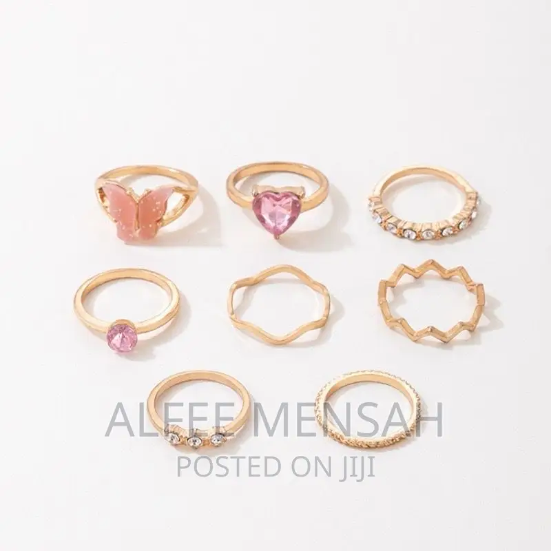 Cross-border Sweet Ins Style Jewelry Pink Butterfly Ring Set