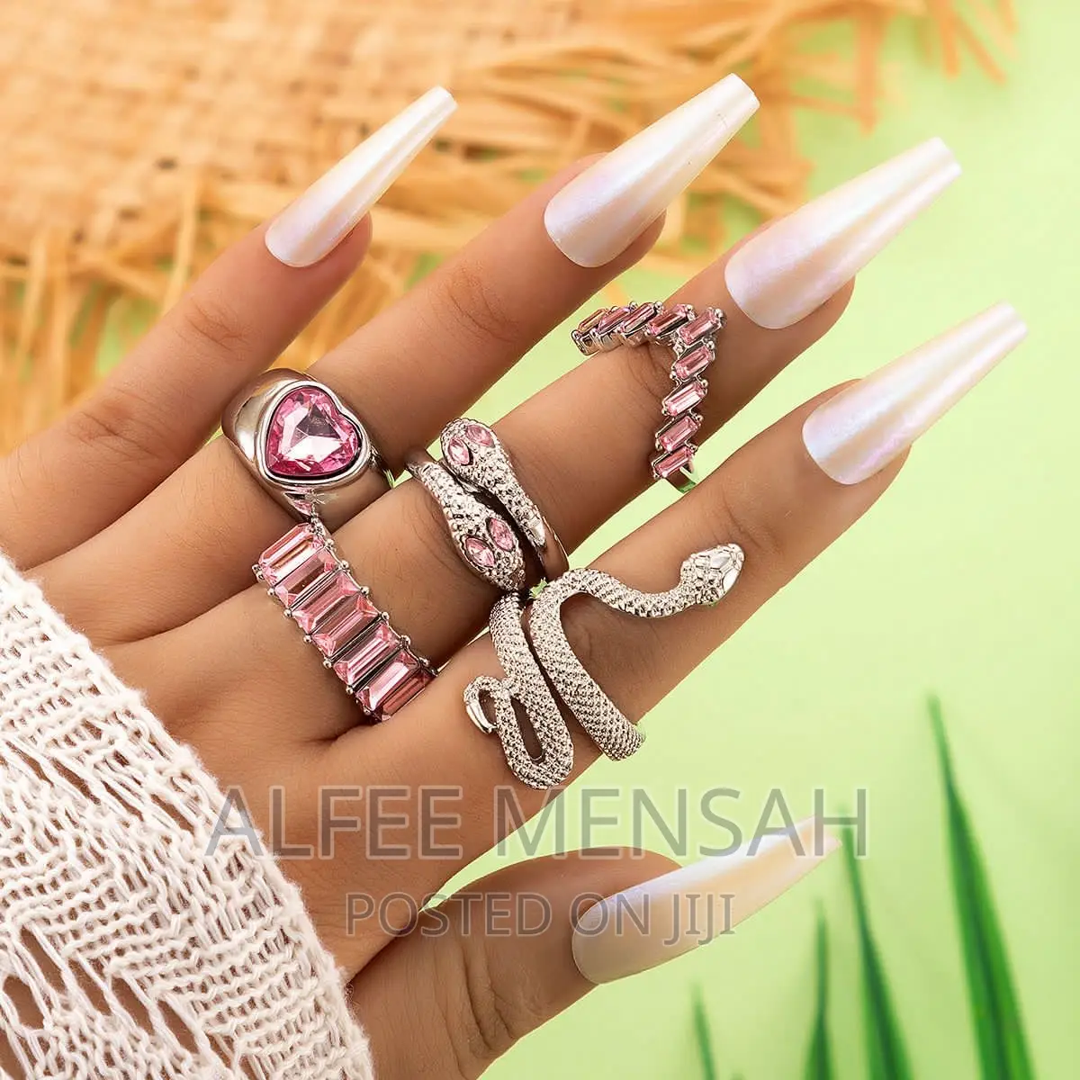 6-piece Vintage Emerald Zircon Knuckle Ring