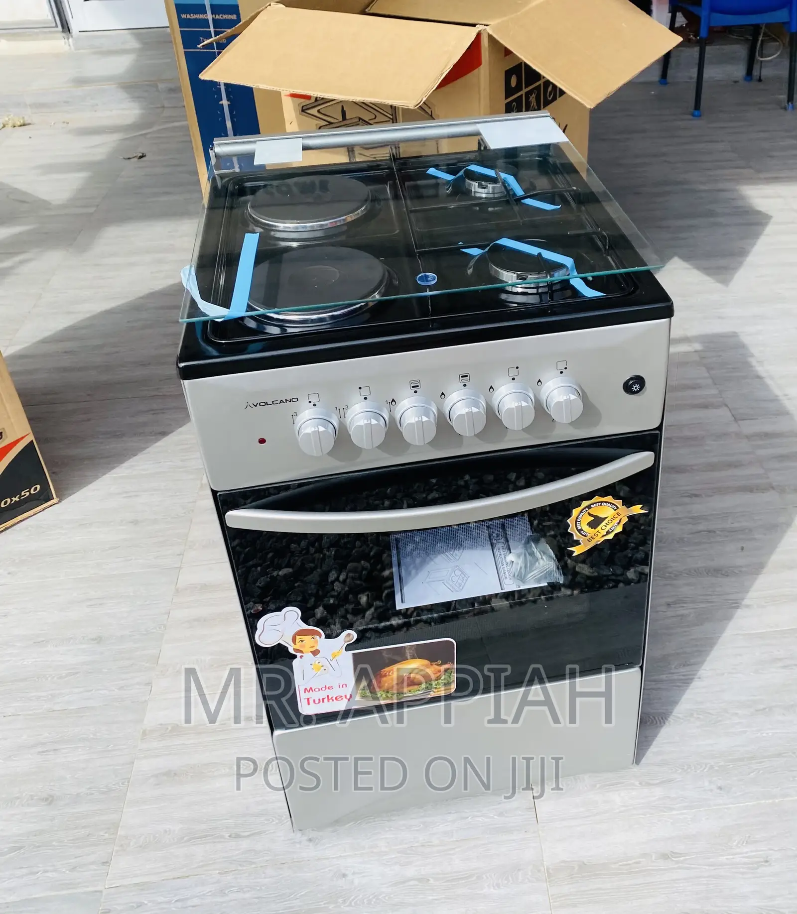 Latest Volcano 2 Electric + 2 Gas Burner + Glass Lid(Gray).
