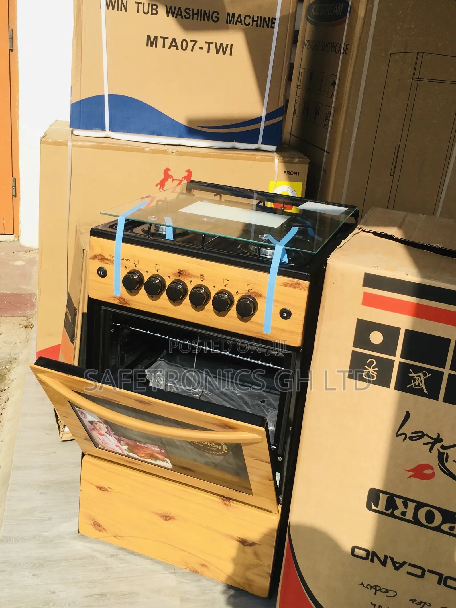 50x50 Oven With Grill Glass Lid Light Wooden 4 Gas Burner