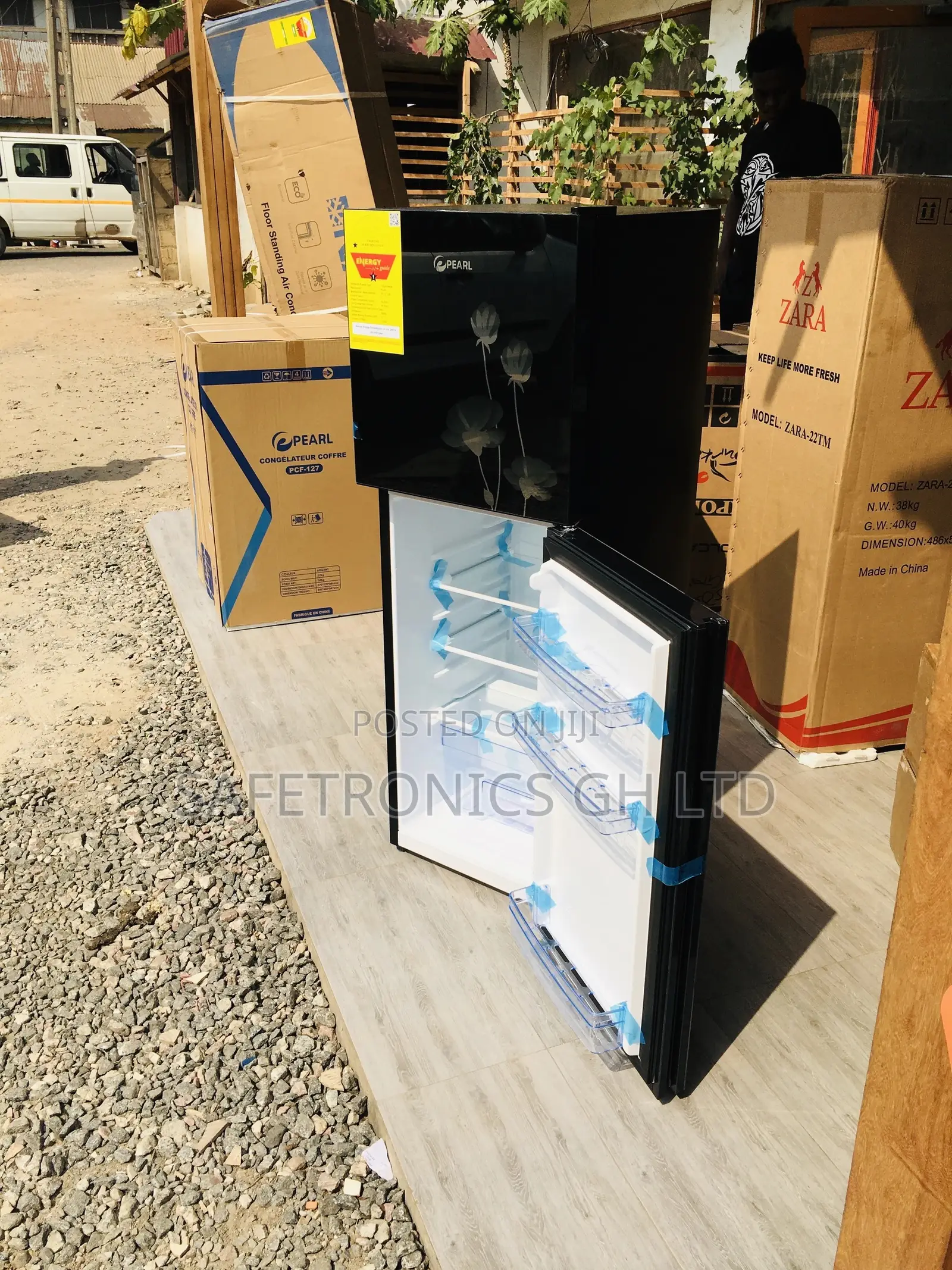 Glass Pearl Doubledoor PF-20T Topfreezer Black Fridge