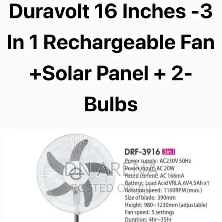 Solar / Electric Powered Rechargeable Fan With Solar Panel