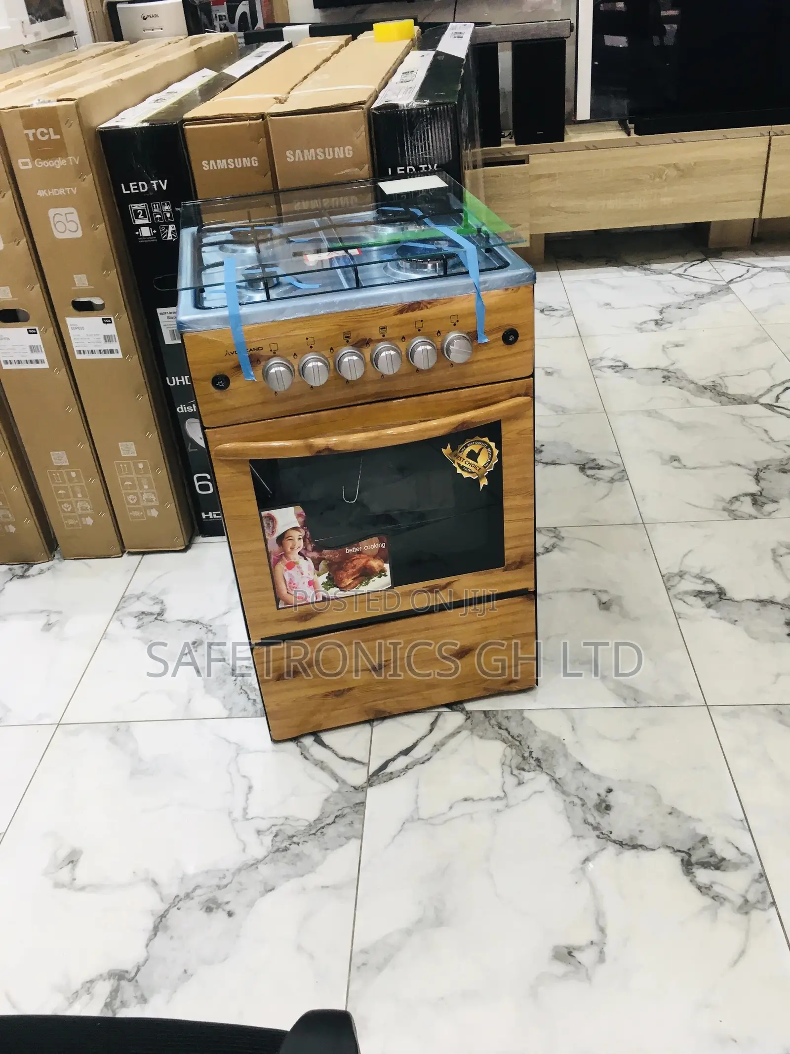 Wooden Light 4 Gas Burner Oven With Grill 50x50 Glass Lid