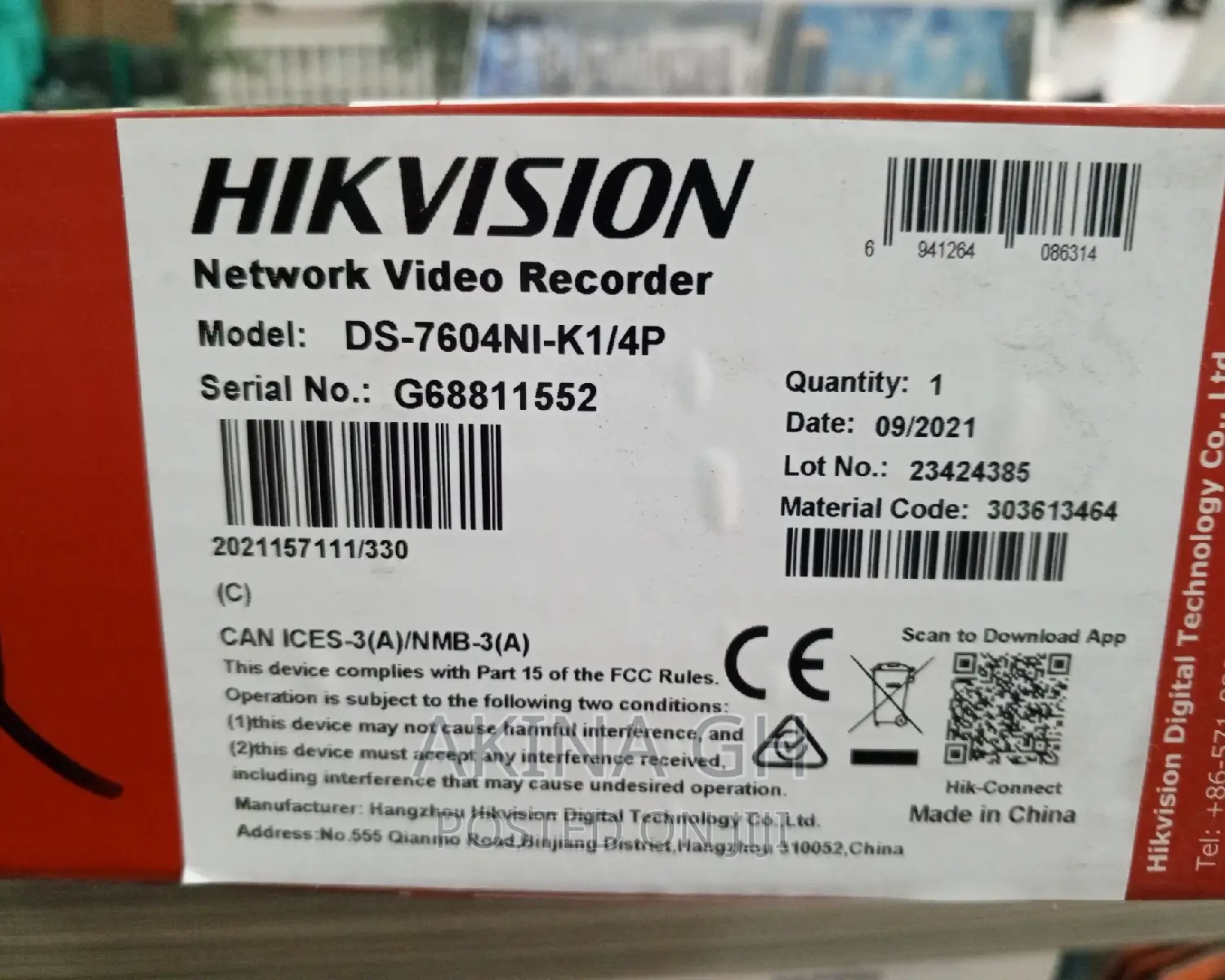 Hikvision 4ch Ip Poe NVR Ds-7604ni-/4p
