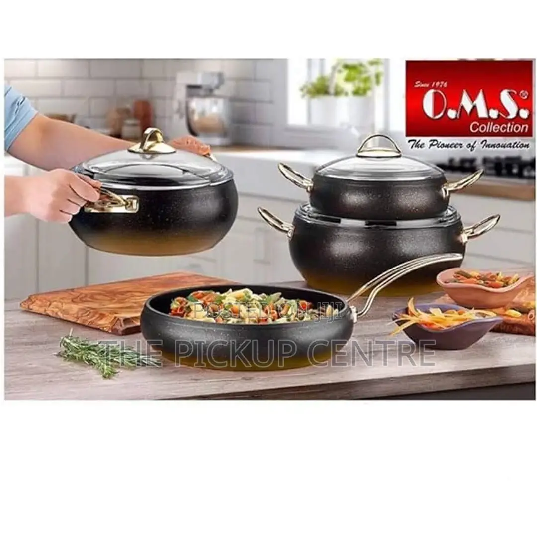 OMS Non-Stick Granite Cookware Set – Black Gold – 7-Piece UK