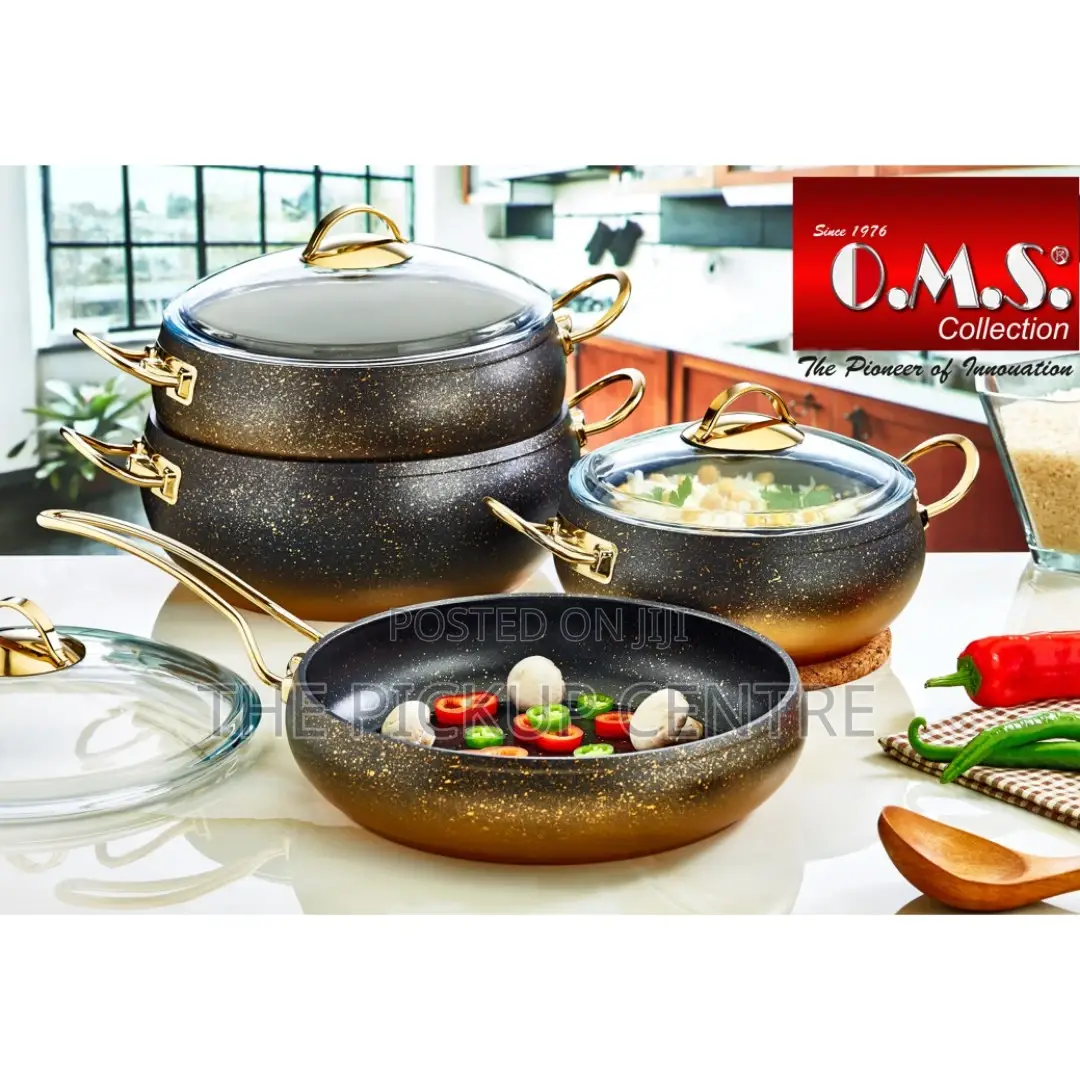 OMS Non-Stick Granite Cookware Set – Black Gold – 7-Piece UK