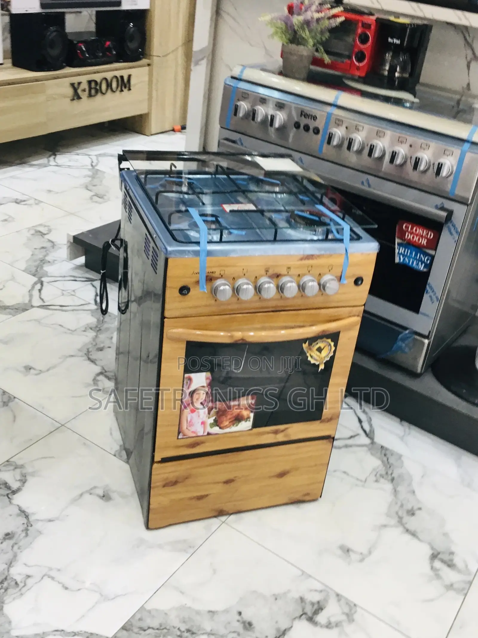 Oven With Grill 50x50 Glass Lid 4 Gas Burner Light Wooden