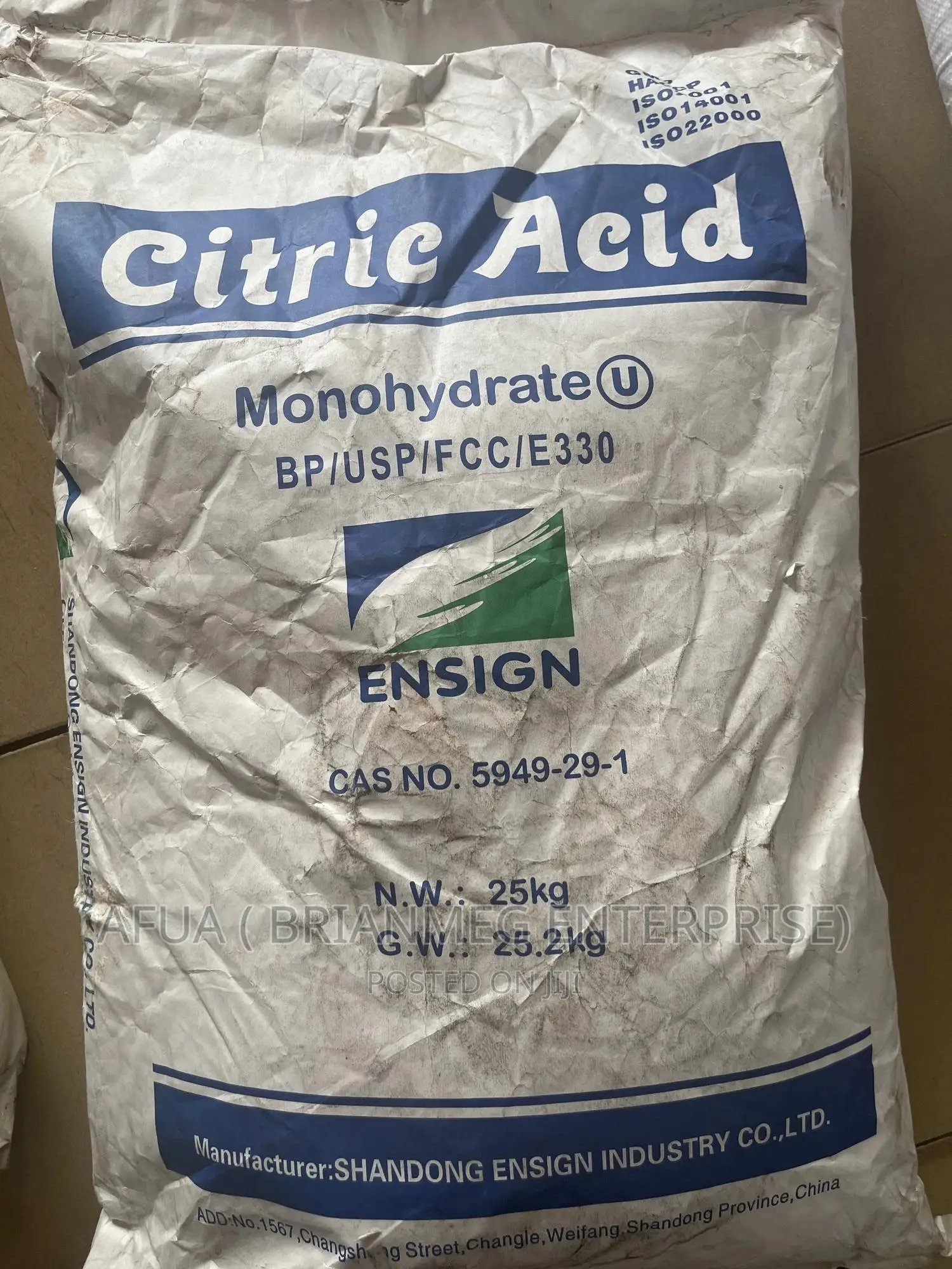 Citric Acid (Monohydrate-Bp/Usp/FCC/E330)