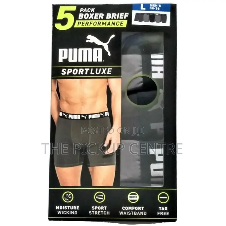 Large Puma Men's Sportluxe 5 Pair Performance Boxer Briefs