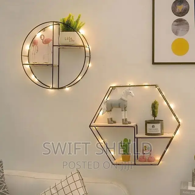 Black Metalic Shelves With Lights