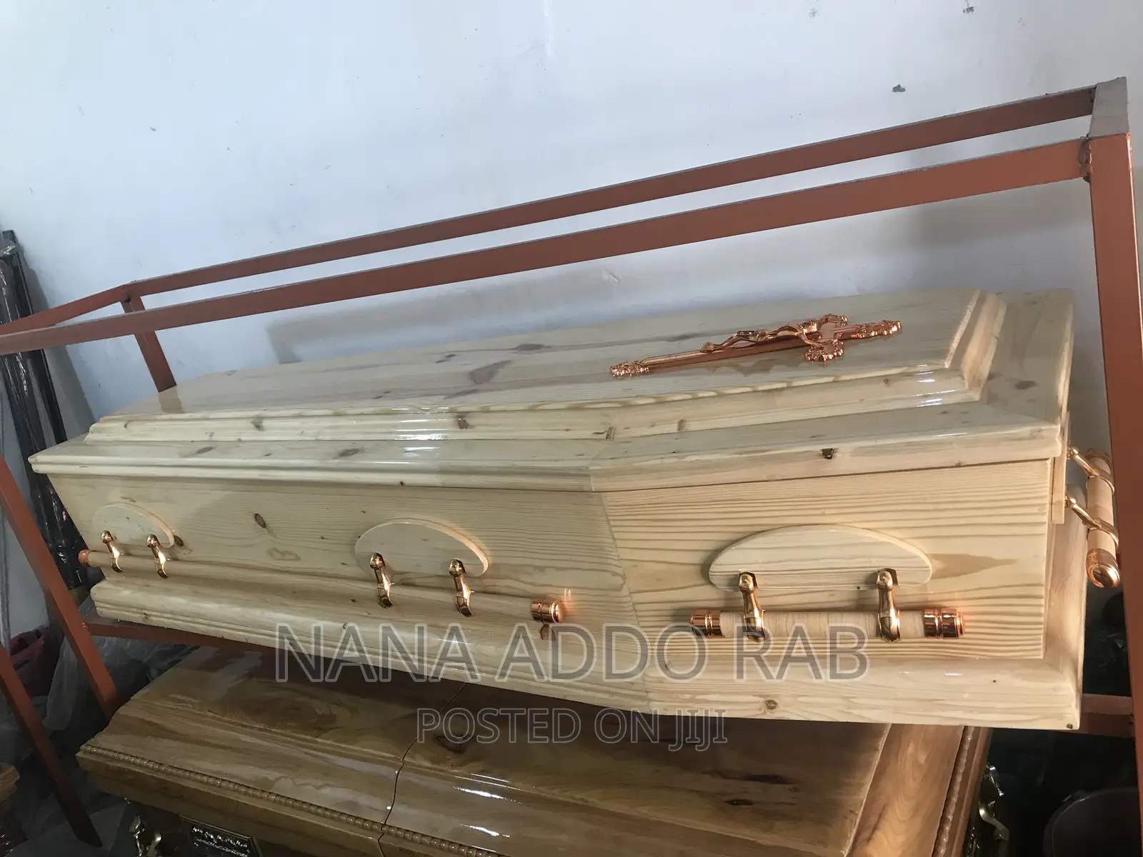 Polish Wood Coffin and Swing Bars Handles Plus Free Cross
