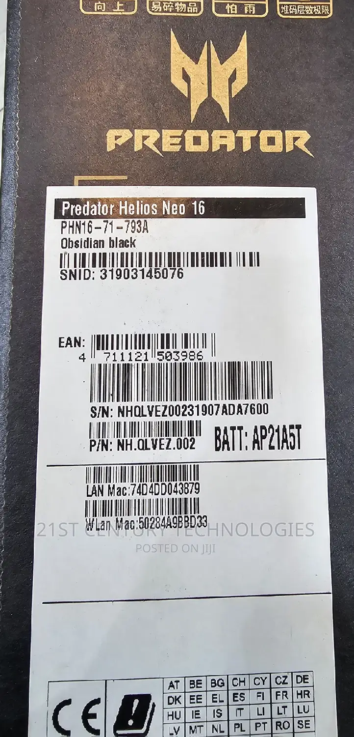 New Laptop Acer Predator Helios 16 32GB Intel SSD 1T