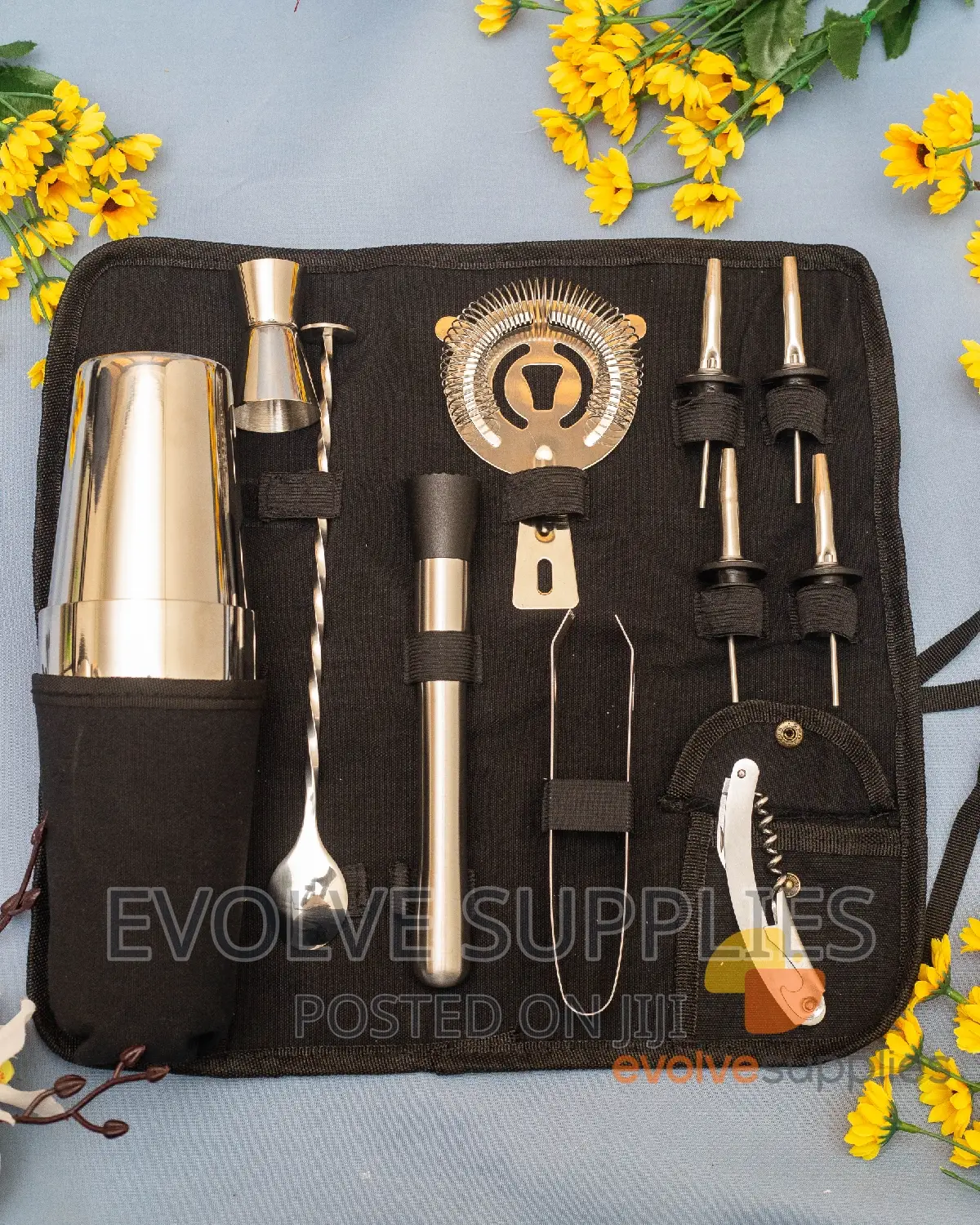 11pcs Boston Cocktail Tool Set in a Rolled Bag