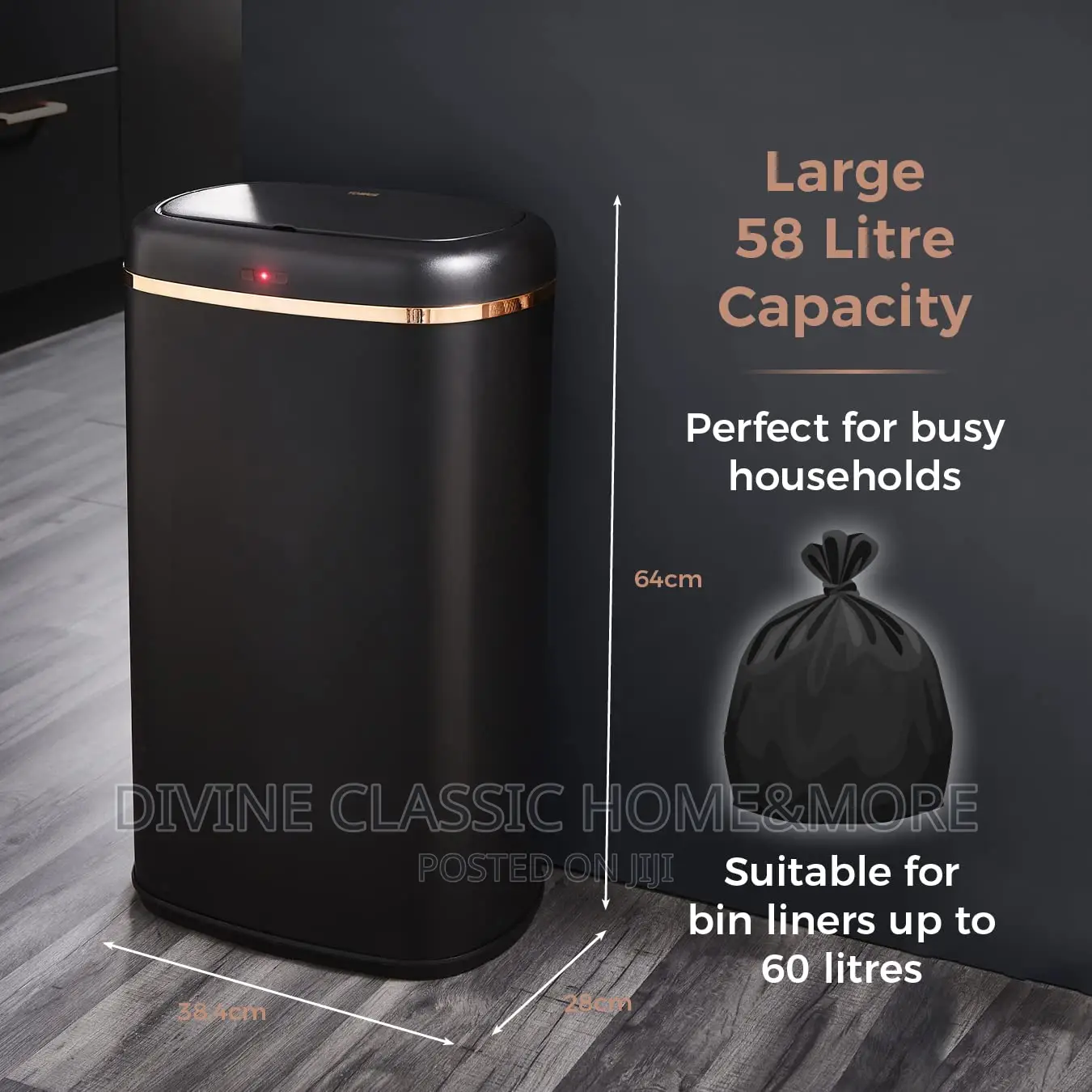 Tower Cavaletto Sensor Bin 48lit Black