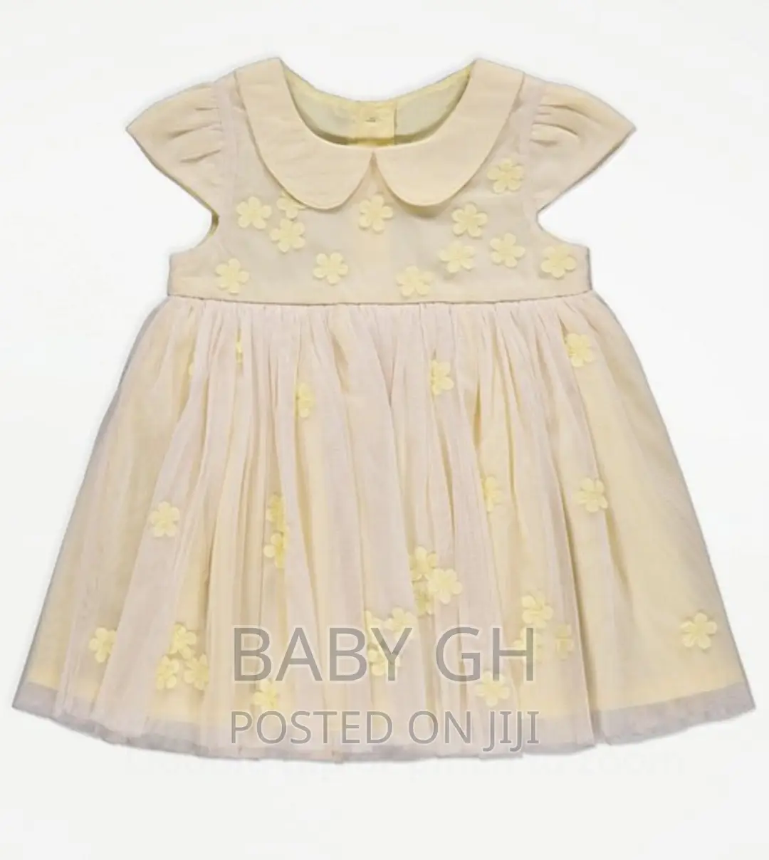 Yellow Floral Lace Gathered Sleeve Dress