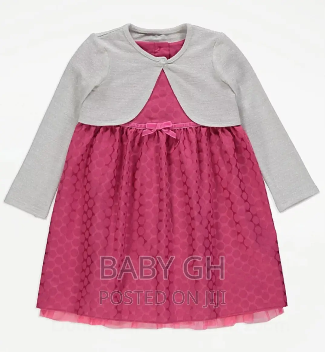 Pink Spotty Dress and Silver Cardigan Set