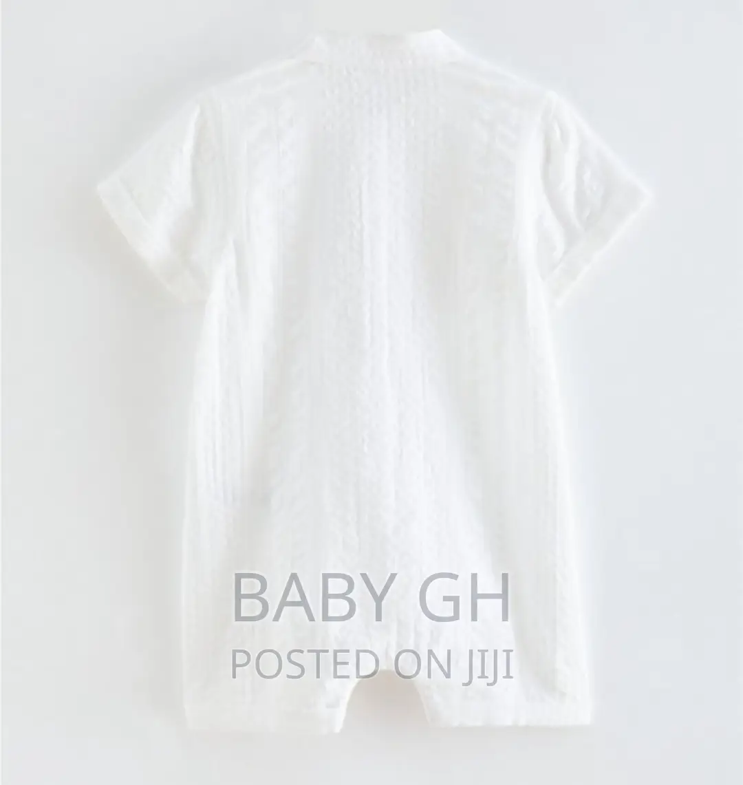 George White Stripe Woven Romper and Hat Outfit