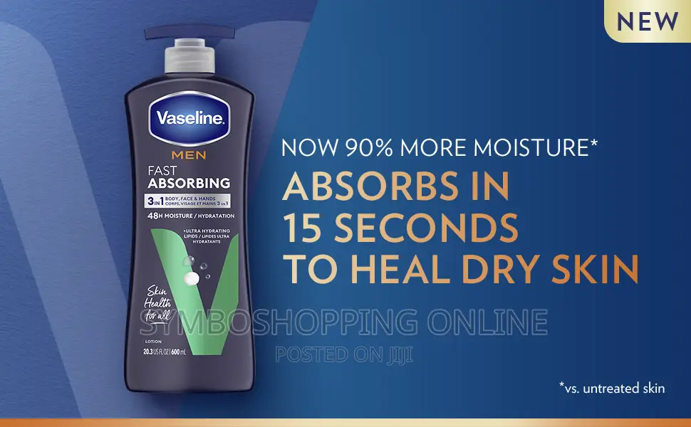 Vaseline Men Fast Absorbing Face, Hands Body Lotion 600ml