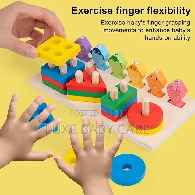 Wooden Educational Puzzles, Color Recognition Stacker Shapes