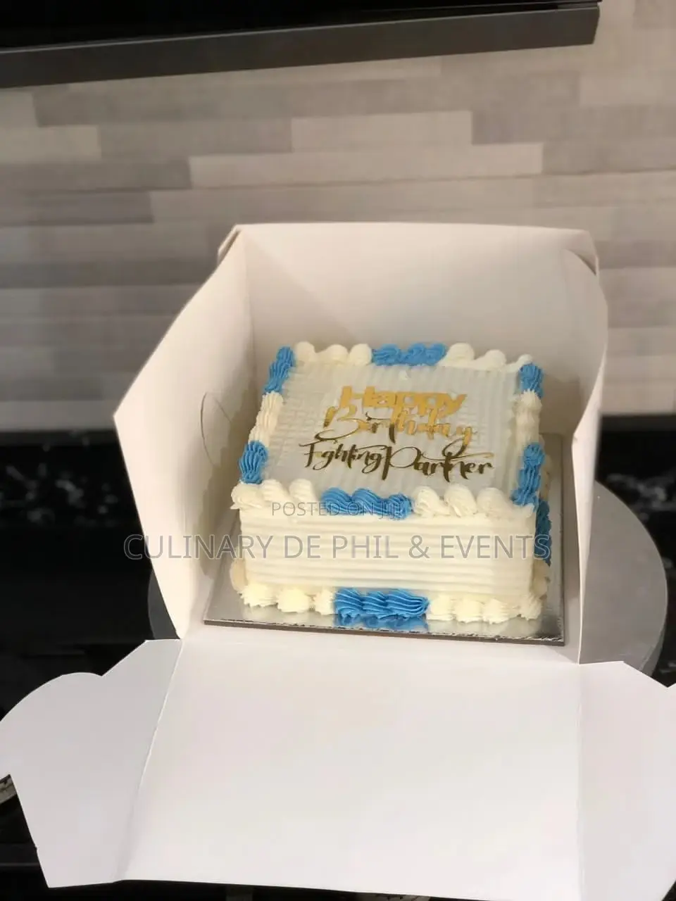 Blue and White Square Cake